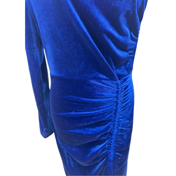 One Shoulder Velvet Ruched Evening Party Dress S royal blue formal going out - Picture 3 of 10